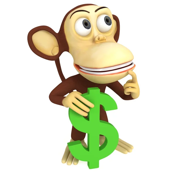 Macaco 3d com sinal de dólar — Fotografia de Stock