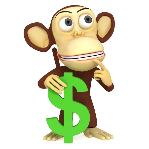 3D обезьяна со знаком доллара — стоковое фото