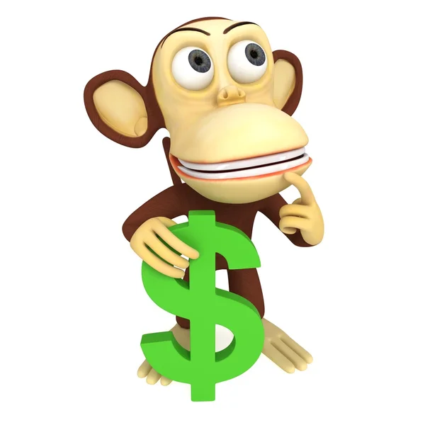 Macaco 3d com sinal de dólar — Fotografia de Stock