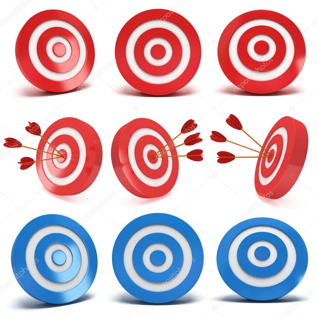 Set of 3d red and blue aim targets