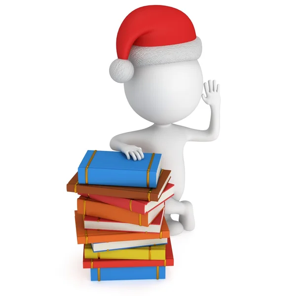 3d Babbo Natale stand vicino mucchio di libri — Foto Stock