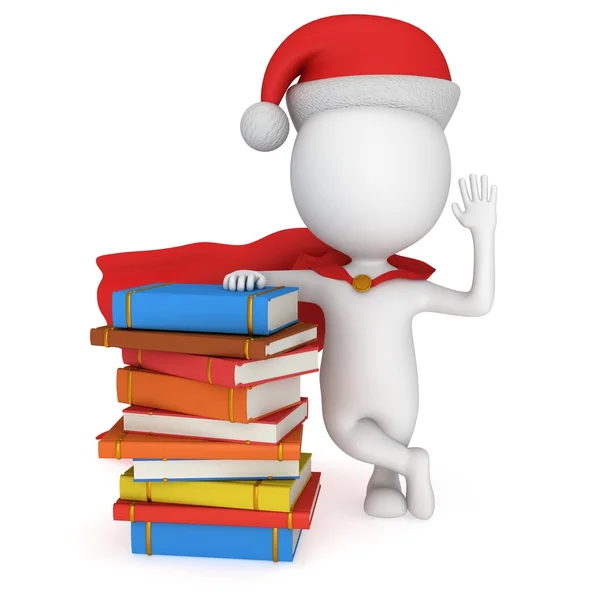 3d Babbo Natale stand vicino mucchio di libri — Foto Stock