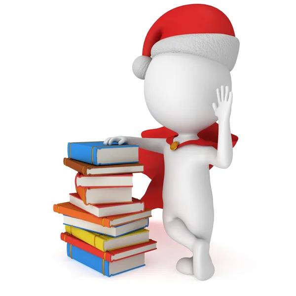 3d Babbo Natale stand vicino mucchio di libri — Foto Stock