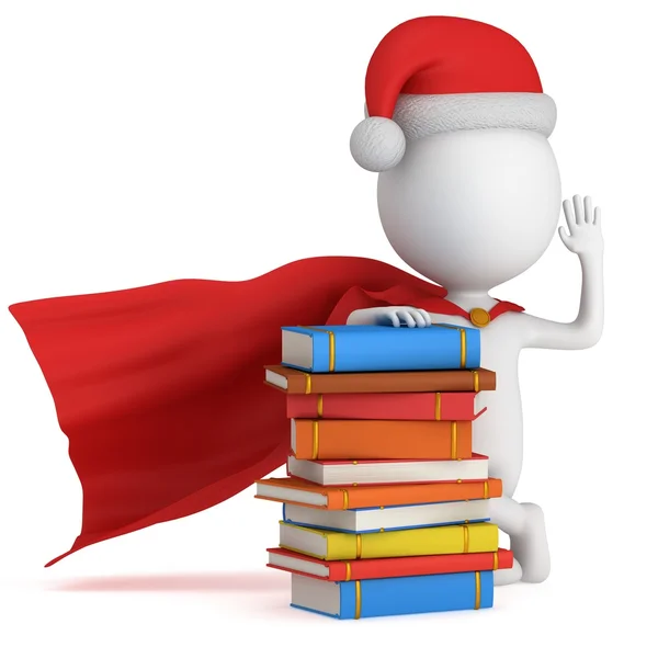 3d Babbo Natale stand vicino mucchio di libri — Foto Stock
