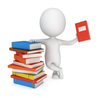 kitap yığınları ile 3D adam