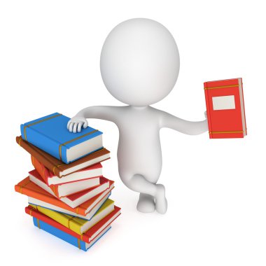 kitap yığınları ile 3D adam