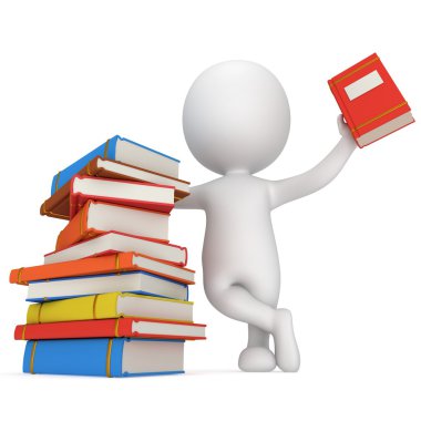 kitap yığınları ile 3D adam