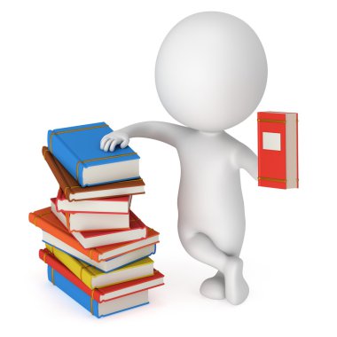 kitap yığınları ile 3D adam