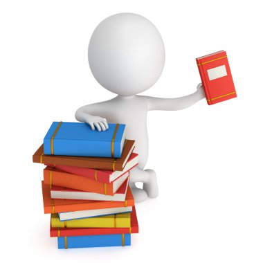 kitap yığınları ile 3D adam