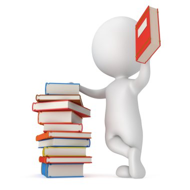 kitap yığınları ile 3D adam
