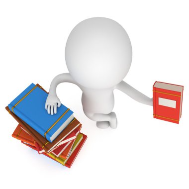 kitap yığınları ile 3D adam