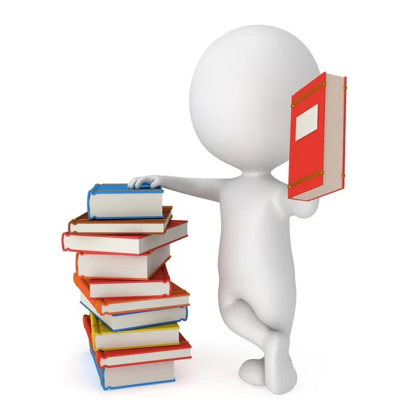 3d Man with piles of books — Stock Photo, Image