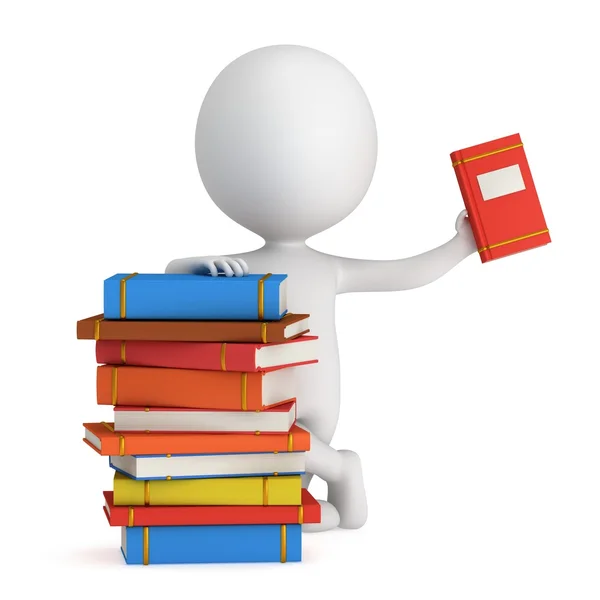 3d Man with piles of books — Stock Photo, Image