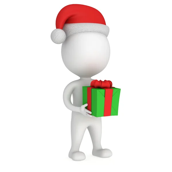 3d blanco Santa Claus gorra con caja de regalo . — Foto de Stock