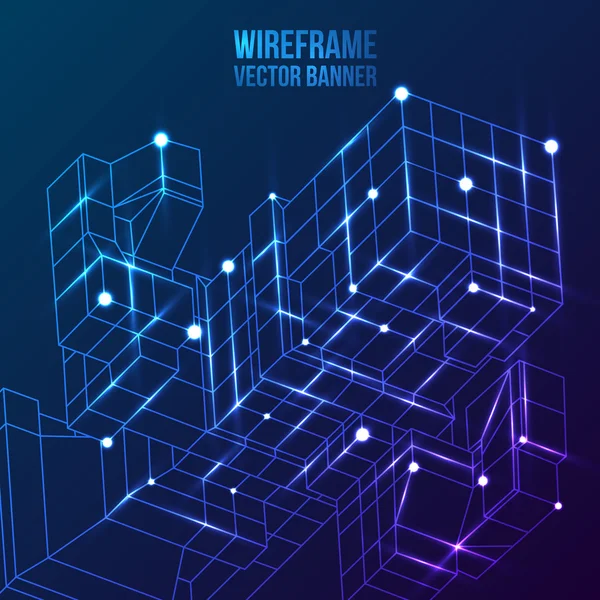 Wireframe Mesh Cubes. Connected dots and lines. — Stock Vector