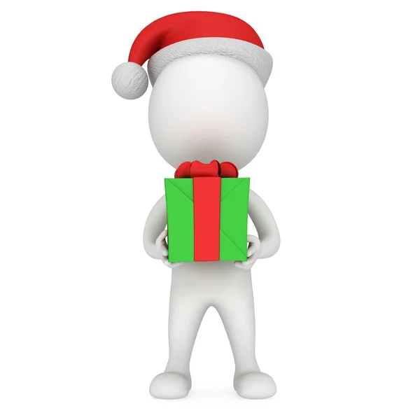 3D weiße Weihnachtsmannmütze mit Geschenkkarton. — Stockfoto