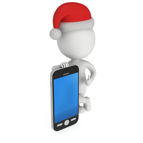 3D beyaz Noel Baba şapkası ile smartphone. — Stok fotoğraf