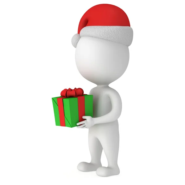 3d white santa claus cap with gift box. — Stock Photo, Image