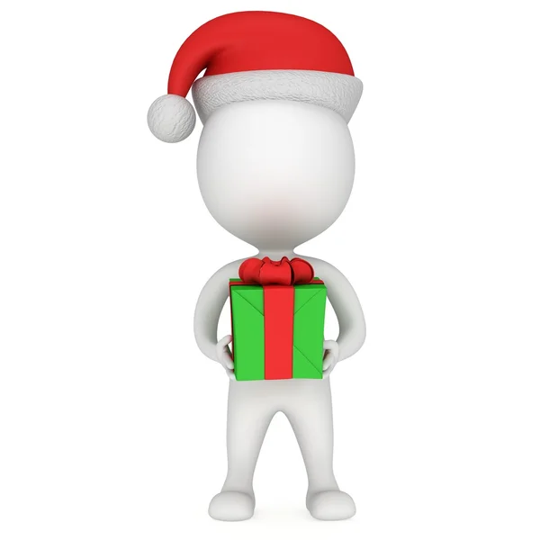 3D-witte santa claus cap met doos van de gift. — Stockfoto