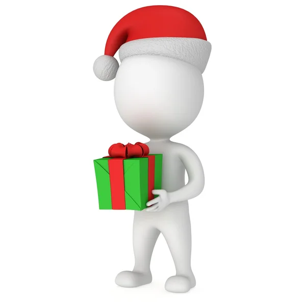 3d white santa claus cap with gift box. — Stock Photo, Image