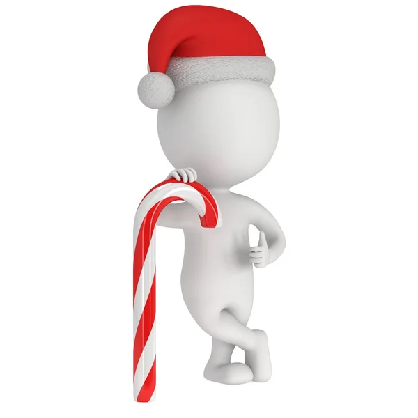 3D bílou čepici santa claus s candy cane. — Stock fotografie