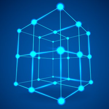 Tel kafes kafes küp. Bağlantılı noktalar ve çizgiler.