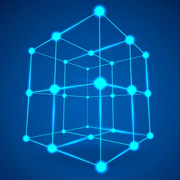 Cubo de malla Wireframe. Puntos y líneas conectados . — Vector de stock