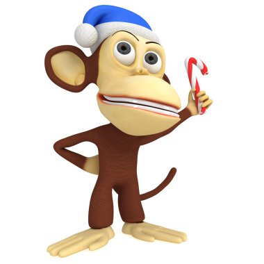 Noel Baba şapkalı şeker kamışı ile 3D komik maymun