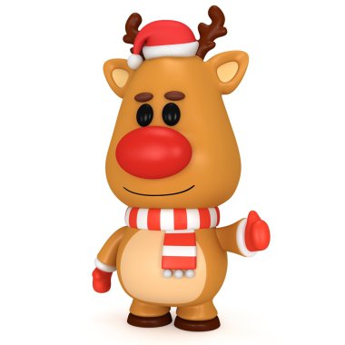 Kırmızı burunlu Noel geyiği santa claus şapka giymek
