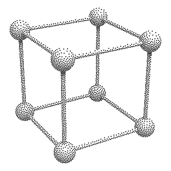 Cubo vettoriale a rete wireframe Dotwork — Vettoriale Stock