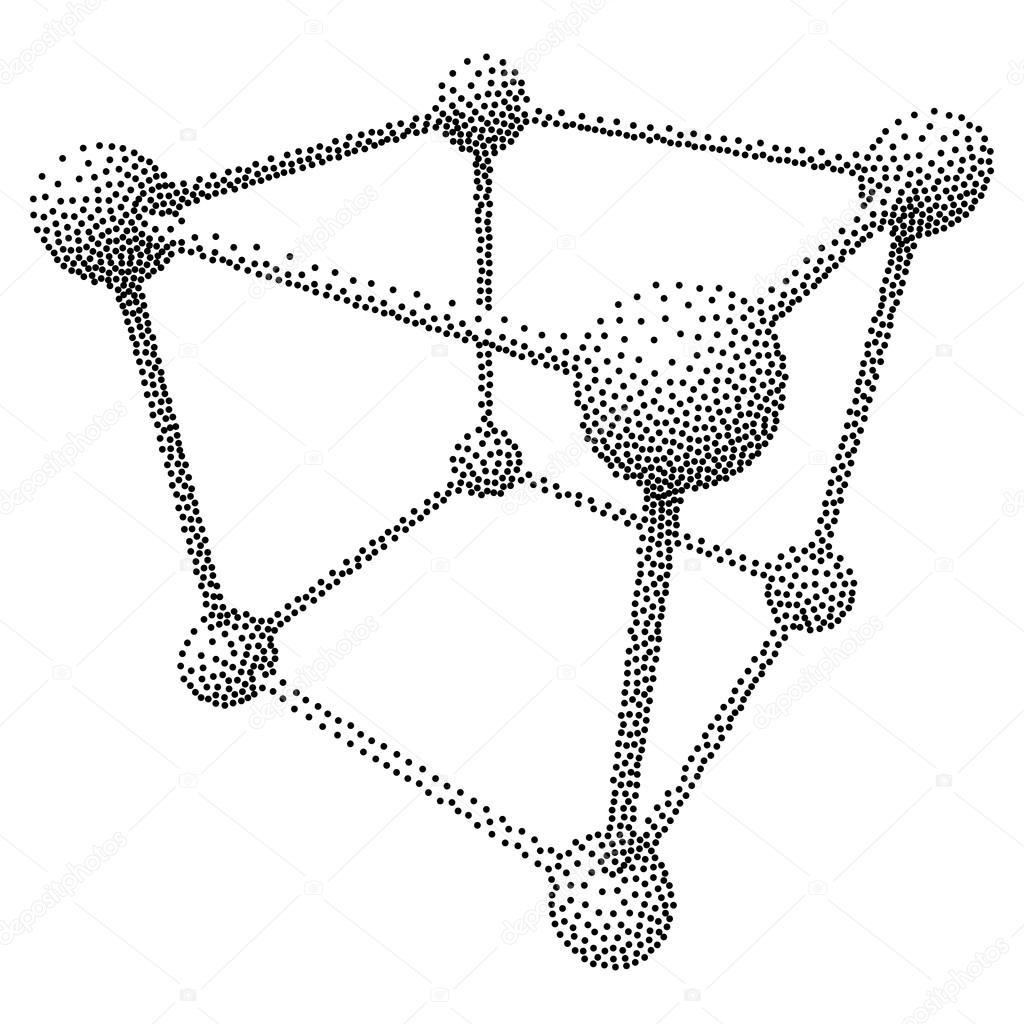 Wireframe Mesh Dotwork Vector Cube