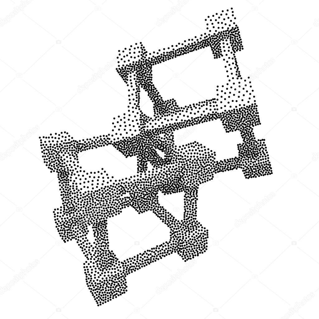 Wireframe Mesh Dotwork Vector Cube