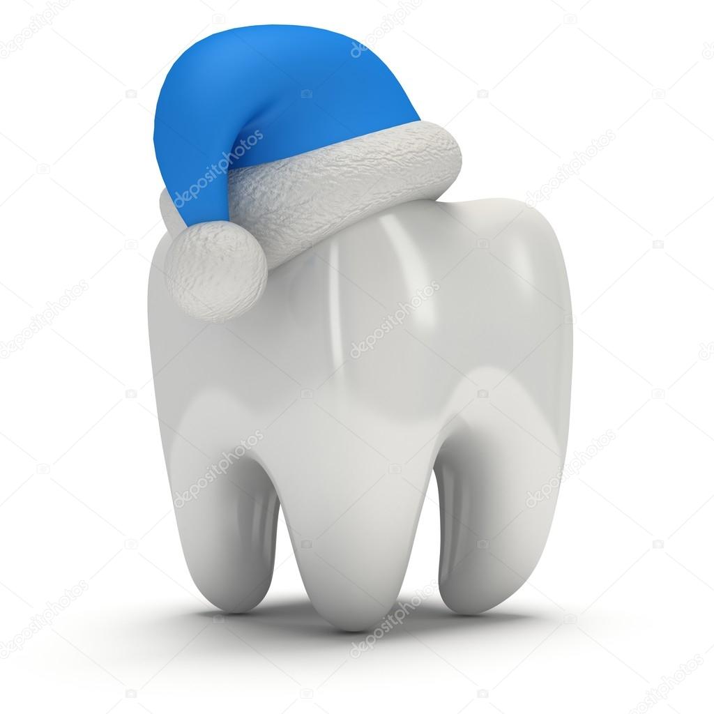Tooth Wearing Santa Claus Hat.
