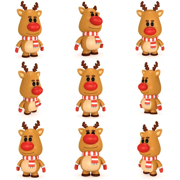 Christmas deer with red nose wear scarf and mittens — Stock Photo, Image