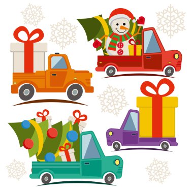 Christmas and New Year delivery vans clipart