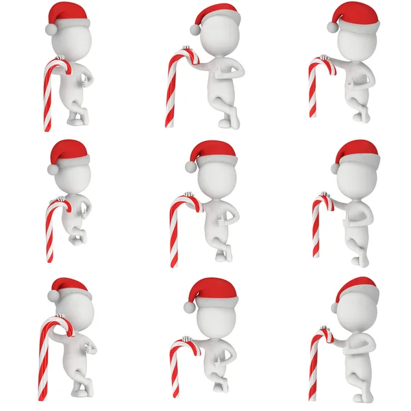 3d white santa claus cap with candy cane set. — Stockfoto