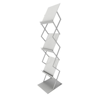 Dergi raf. Fuar standında broşürü ekran.