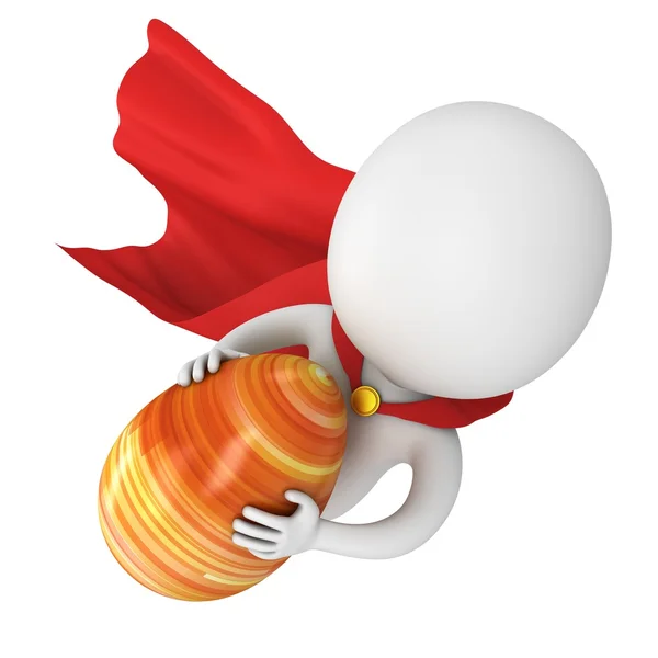 Brave superhero with red cloak fly with Easter Egg — Stock Photo, Image
