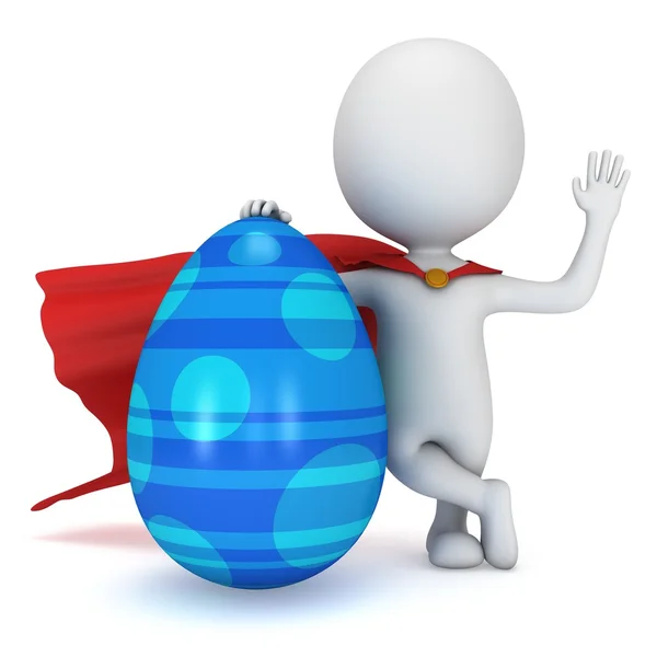 Admirável super-herói com manto vermelho com ovo de Páscoa — Fotografia de Stock
