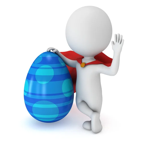 Brave superhero with red cloak with Easter Egg — Stock Photo, Image