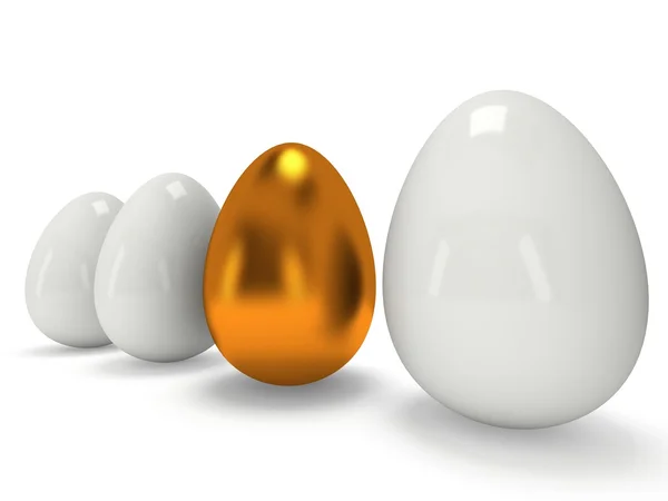 Gouden ei in een rij van de witte eieren — Stockfoto