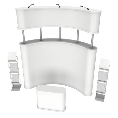 Pop-up stand with reception desk and magazine rack