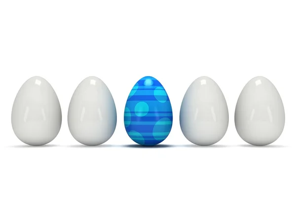 Blue easter egg in a row of the white eggs — Stockfoto