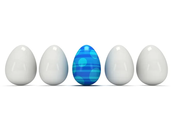 Blue easter egg in a row of the white eggs — Stockfoto