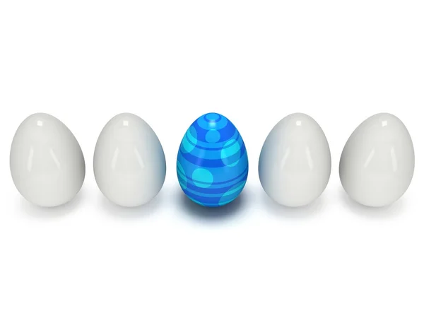 Blue easter egg in a row of the white eggs — Stok fotoğraf