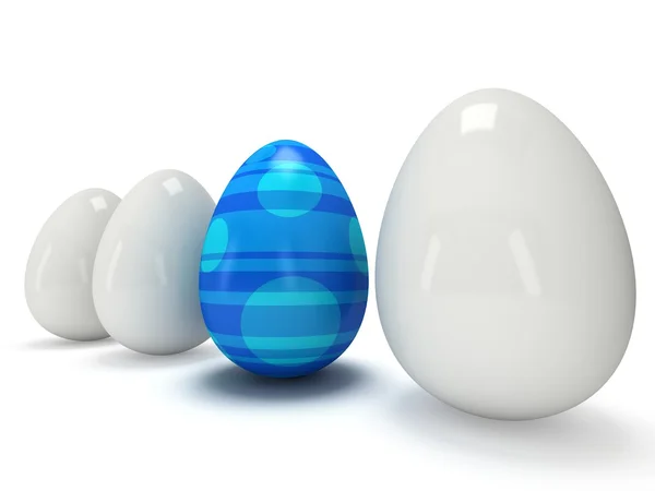 Blue easter egg in a row of the white eggs — Stock Photo, Image