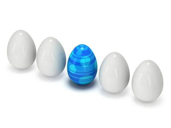 Blue easter egg in a row of the white eggs — 图库照片