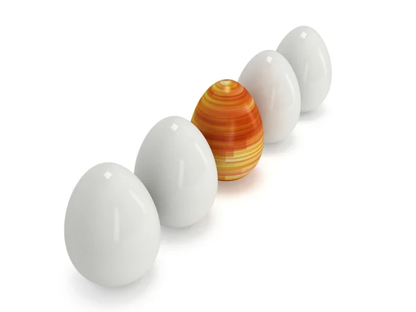 Easter egg in a row of the white eggs — Stock Photo, Image
