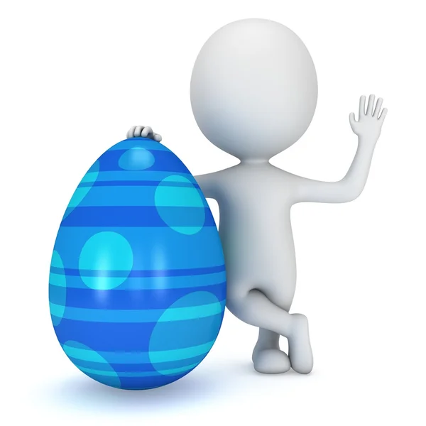 3d Man with Blue Easter Egg. — Stock Photo, Image