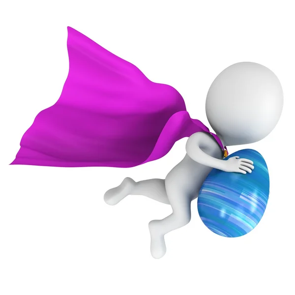 Tapferer Superheld mit violettem Mantel fliegt mit Osterei — Stockfoto